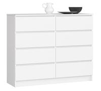 AKORD Commode K-120 avec 8 Tiroirs | Commode Classique pour La Chambre, Salon | Meuble de Rangement | L120 x H99 x P40 cm, Poids 65 kg | Blanche