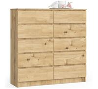 Commode AKORD K120 Chêne Artisan 120 cm 10 tiroirs façade Chêne Artisan 120x40x121 cm