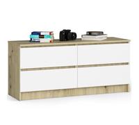 AKORD Commode K 120 cm 4 Tiroirs pour Salon| Chambre | Bureau Salon Design Moderne Fonctionnel Panneau Stratifié 16mm | Couleur Chêne Artisan/Blanc