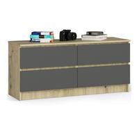 Commode AKORD K120 Chêne Artisan 120 cm 4 tiroirs façade Gris Graphite 120x40x55 cm