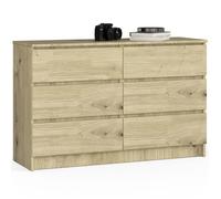 Commode AKORD K120 Chêne Artisan 120 cm 6 tiroirs façade Chêne Artisan 120x40x77 cm