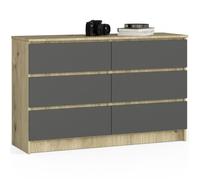AKORD Commode K-120 avec 6 Tiroirs | Commode Classique pour La Chambre, Salon | Meuble de Rangement | L120 x H77 x P40 cm, Poids 43 kg | Chêne Artisanal