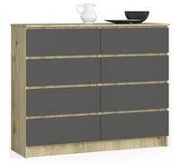 Commode AKORD K120 Chêne Artisan 120 cm 8 tiroirs façade Gris Graphite 120x40x99 cm