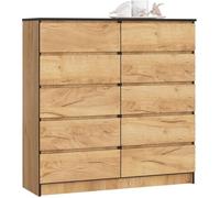 Commode AKORD K120 Chêne Craft 120 cm 10 tiroirs façade Chêne Craft 120x40x121 cm