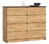 Commode AKORD K120 Chêne Craft 120 cm 8 tiroirs façade Chêne Craft 120x40x99 cm