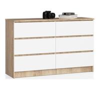 Commode AKORD K120 Chêne Sonoma 120 cm 6 tiroirs façade Blanche 120x40x77 cm
