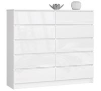 Commode AKORD K140 Blanche 138 cm 10 tiroirs façade Blanche Brillante 138x40x121 cm