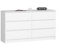 Commode AKORD K140 Blanche 138 cm 6 tiroirs façade Blanche 138x40x77 cm