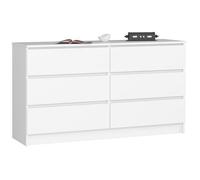 Commode AKORD K140 Blanche 138 cm 6 tiroirs façade Blanche 138x40x77 cm