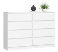 Commode akord k140 blanche 138 cm 8 tiroirs façade blanche 138x40x99 cm Blanc G