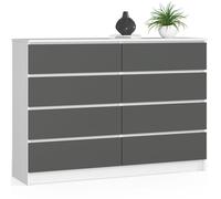 Commode AKORD K140 Blanche 138 cm 8 tiroirs façade Gris Graphite 138x40x99 cm