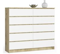 Commode AKORD K140 Chêne Artisan 138 cm 10 tiroirs façade Blanche 138x40x121 cm