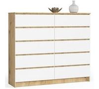 Commode AKORD K140 Chêne Artisan 138 cm 10 tiroirs façade Blanche 138x40x121 cm Chêne Artisan / Blanc G