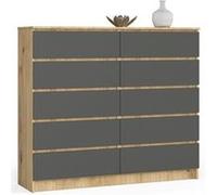 Commode AKORD K140 Chêne Artisan 138 cm 10 tiroirs façade Gris Graphite 138x40x121 cm Chêne Artisan / Gris Graphite G
