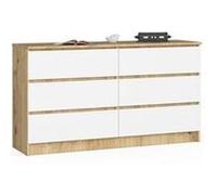 Commode akord k140 chêne artisan 138 cm 6 tiroirs façade blanche 138x40x77 cm Blanc G