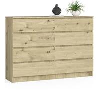 Commode AKORD K140 Chêne Artisan 138 cm 8 tiroirs façade Chêne Artisan 138x40x99 cm
