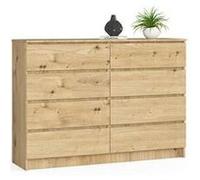 Commode akord k140 chêne artisan 138 cm 8 tiroirs façade chêne artisan 138x40x99 cm Marron G