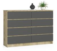 AKORD Commode K-140 avec 8 tiroirs | Commode Classique pour La Chambre, Salon | Meuble de Rangement | L60 x H57 x P35 cm | Poids 26 kg Chêne Artisan/Gris Graphite