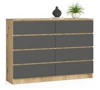 Commode AKORD K140 Chêne Artisan 138 cm 8 tiroirs façade Gris Graphite 138x40x99 cm Chêne Artisan / Gris Graphite G
