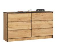Commode AKORD K140 Chêne Craft 138 cm 6 tiroirs façade Chêne Craft 138x40x77 cm