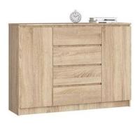 Commode AKORD K140 Chêne Sonoma 138 cm 2 portes 4 tiroirs façade Chêne Sonoma 4 étagères 138x40x99 cm Chêne Sonoma G
