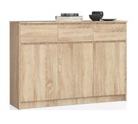 Commode AKORD K140 Chêne Sonoma 138 cm 3 portes 3 tiroirs façade Chêne Sonoma 6 étagères 138x40x99 cm