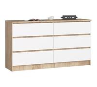 Commode AKORD K140 Chêne Sonoma 138 cm 6 tiroirs façade Blanche 138x40x77 cm Chêne Sonoma / Blanc G