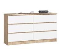 Commode AKORD K140 Chêne Sonoma 138 cm 6 tiroirs façade Blanche 138x40x77 cm Chêne Sonoma / Blanc G