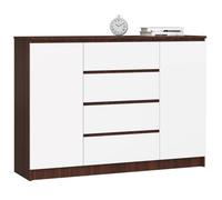 Commode AKORD K140 Wengé 138 cm 2 portes 4 tiroirs façade Blanche 4 étagères 138x40x99 cm