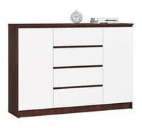 Commode AKORD K140 Wengé 138 cm 2 portes 4 tiroirs façade Blanche 4 étagères 138x40x99 cm Wengé / Blanc G
