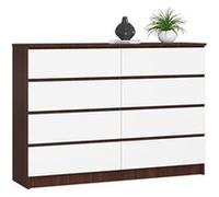 Commode AKORD K140 Wengé 138 cm 8 tiroirs façade Blanche 138x40x99 cm Wengé / Blanc G