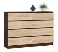 Commode AKORD K140 Wengé 138 cm 8 tiroirs façade Chêne Sonoma 138x40x99 cm