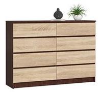 Commode AKORD K140 Wengé 138 cm 8 tiroirs façade Chêne Sonoma 138x40x99 cm Wengé / Chêne Sonoma G