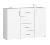 Commode AKORD K45 Blanche 110 cm 2 portes 4 tiroirs façade Blanche 4 étagères 110x35x80 cm