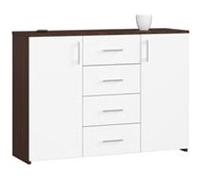 Commode AKORD K45 Wengé 110 cm 2 portes 4 tiroirs façade Blanche 4 étagères 110x35x80 cm Wengé / Blanc G