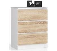 Commode AKORD K60 Blanche 60 cm 3 tiroirs façade Chêne Sonoma 60x40x77 cm Blanc / Chêne Sonoma G
