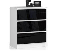Commode AKORD K60 Blanche 60 cm 3 tiroirs façade Noir Brillant 60x40x77 cm