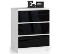 Commode AKORD K60 Blanche 60 cm 3 tiroirs façade Noir Brillant 60x40x77 cm Blanc / Noir Brillant G