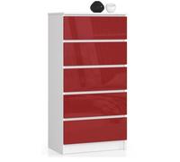 Commode AKORD K60 Blanche 60 cm 5 tiroirs façade Rouge Brillante 60x40x121 cm