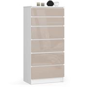 Commode AKORD K60 Blanche 60 cm 6 tiroirs façade Cappuccino Brillant 60x40x130 cm