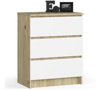 Commode AKORD K60 Chêne Artisan 60 cm 3 tiroirs façade Blanche 60x40x77 cm