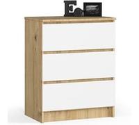 Commode AKORD K60 Chêne Artisan 60 cm 3 tiroirs façade Blanche 60x40x77 cm Chêne Artisan / Blanc G
