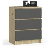 Commode AKORD K60 Chêne Artisan 60 cm 3 tiroirs façade Gris Graphite 60x40x77 cm