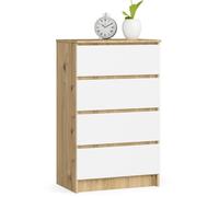 Commode AKORD K60 Chêne Artisan 60 cm 4 tiroirs façade Blanche 60x40x99 cm