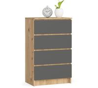 Commode AKORD K60 Chêne Artisan 60 cm 4 tiroirs façade Gris Graphite 60x40x99 cm