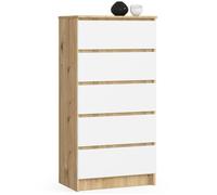 Commode AKORD K60 Chêne Artisan 60 cm 5 tiroirs façade Blanche 60x40x121 cm