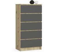 Commode AKORD K60 Chêne Artisan 60 cm 5 tiroirs façade Gris Graphite 60x40x121 cm