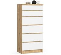 Commode AKORD K60 Chêne Artisan 60 cm 6 tiroirs façade Blanche 60x40x130 cm
