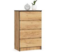 AKORD Commode 4 Tiroirs | 60x99x40 cm | Moderne Commode de Salon | Armoire Latérale Haut Buffet | Vaisselier Salle à Manger Chambre Couloir Salle de Bain Entree | Poids 35 kg | Artisanat Chêne