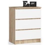 Commode AKORD K60 Chêne Sonoma 60 cm 3 tiroirs façade Blanche 60x40x77 cm Chêne Sonoma / Blanc G